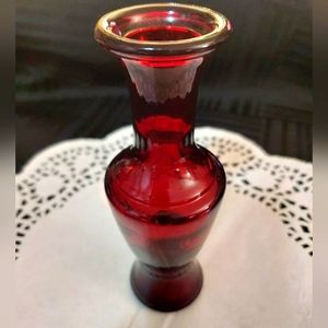 Vintage Ruby Red 5.5" Round Vase with Flared Rim